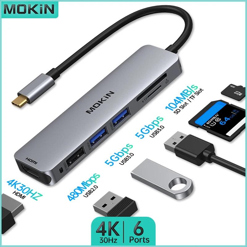 MOKiN 6 in 1 ŷ ̼ - MacBook Air/Pro, iPad, Thunderbolt ƮϿ USB2.0, USB3.0, HDMI 4K30Hz, SD, TF ȣȯ